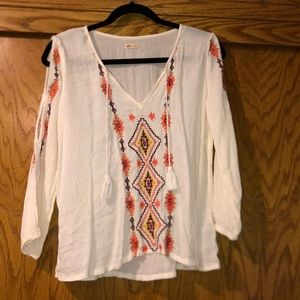 Hollister white and orange embroidered blouse